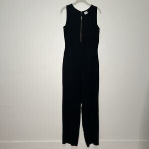 Cabi Black Grace Sleeveless Jumpsuit Size 6 Gold Zipper With Pockets Minimalist